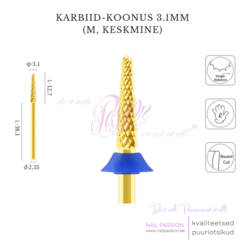 Puuriotsik kitsas karbiid-koonus 3.10mm M (GOLD)