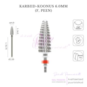 Puuriotsik karbiid-koonus 6.0mm F (SILVER)