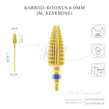 Puuriotsik karbiid-koonus 6.0mm M (GOLD)