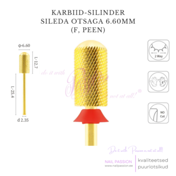 Puuriotsik karbiid-silinder sileda otsaga 6.60mm F (GOLD)