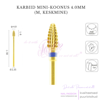 Karbiid mini-koonus puuriotsik 4.0mm M (GOLD)