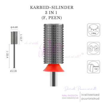 Karbiid-silinder 3in1 puuriotsik F (SILVER)