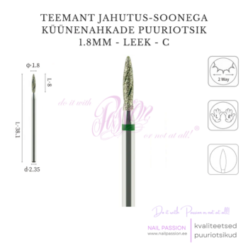 Jahutus-soonega küünenahkade teemantotsik 1.8mm leek C