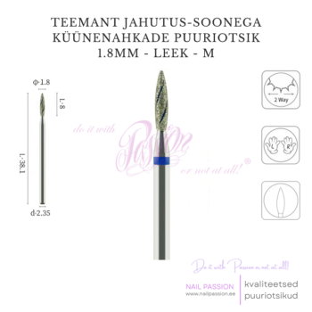 Jahutus-soonega küünenahkade teemantotsik 1.8mm leek M