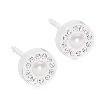 Meditsiiniline plastik niklivaba Brilliance Halo Pearl valgete kristallidega 6mm