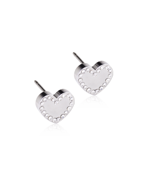 Blomdahl Medical kõrvarõngad Silver Titanium Brilliance Sweetheart, valgete kristallidega süda 8mm