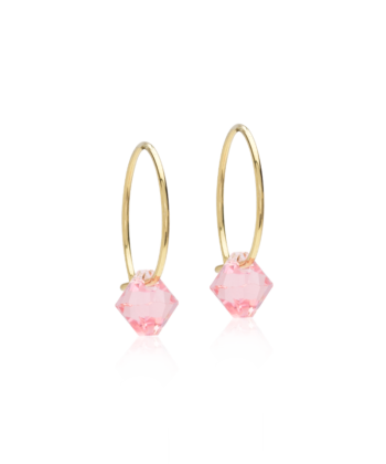 Blomdahl kõrvarõngad Golden Titanium Bicone Light Rose, heleroosa bikoon, 6mm kristall, kullatud titaan, 14mm rõngas