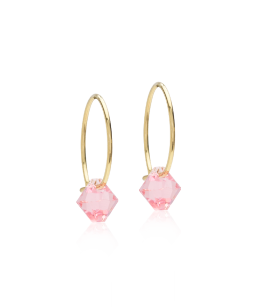 Blomdahl kõrvarõngad Golden Titanium Bicone Light Rose, heleroosa bikoon, 6mm kristall, kullatud titaan, 14mm rõngas