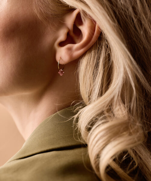 Blomdahl kõrvarõngad Golden Titanium Bicone Light Rose, heleroosa bikoon, 6mm kristall, kullatud titaan, 14mm rõngas - Image 3