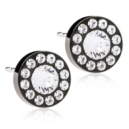Blomdahl Medical kõrvarõngad Black Titanium Brilliance Puck Crystal, must titaan valgete kristallidega, 8mm