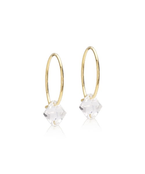 Blomdahl kõrvarõngad Golden Titanium Bicone Crystal, valge bikoon, 6mm kristall, kullatud titaan, rõngas 14mm
