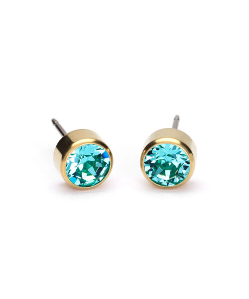 Blomdahl Medical kõrvarõngad Golden Titanium Bezel Turquoise, kullatud titaan türkiis kristalliga, 6mm
