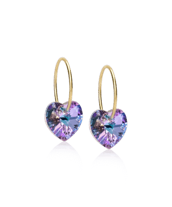 Blomdahl kõrvarõngad Heart Lilac, lilla süda, 10mm kristall, kullatud titaan, rõngas 14mm