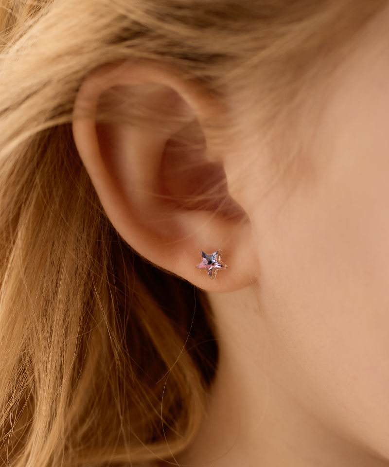 Blomdahl Medical kõrvarõngad, meditsiiniline plastik, niklivaba, Star Lilac shimmer lilla täht, kristall 6mm - Image 2