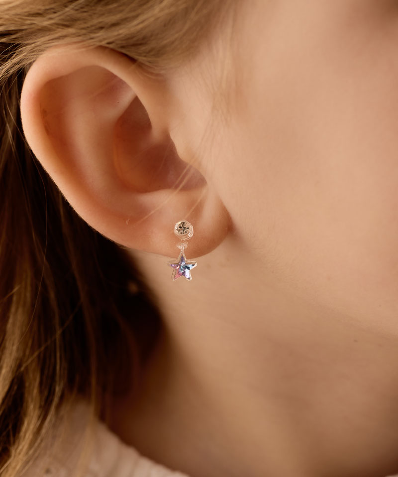 Blomdahl Medical kõrvarõngad, meditsiiniline plastik, niklivaba, Pendant Star Crystal/Lilac shimmer valge täpp rippuv lilla täht, kristall 4/6mm - Image 2