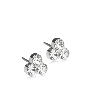 Blomdahl Medical kõrvarõngad Silver Titanium Clover, ristik valgete kristallidega, 8mm