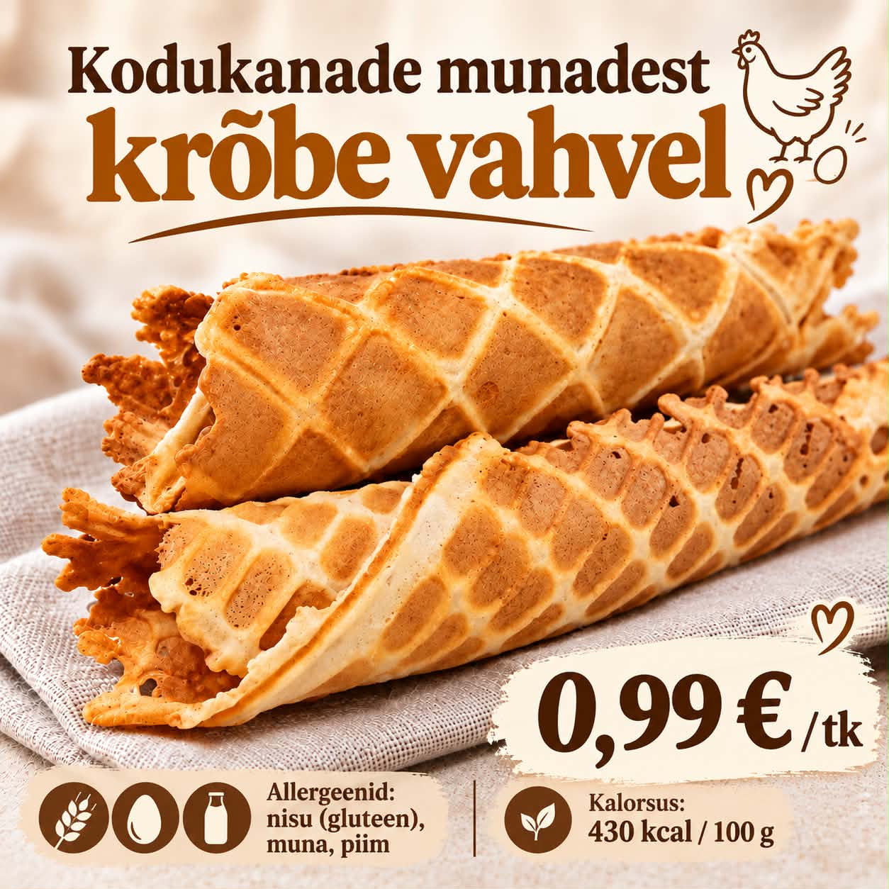 Krõbe vanakooli vahvel kodukanade munadest - 0,99 € / tk